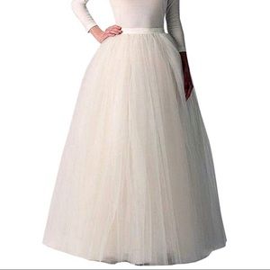 Cream Ivory A-Line Tulle Maxi Floor-length Skirt